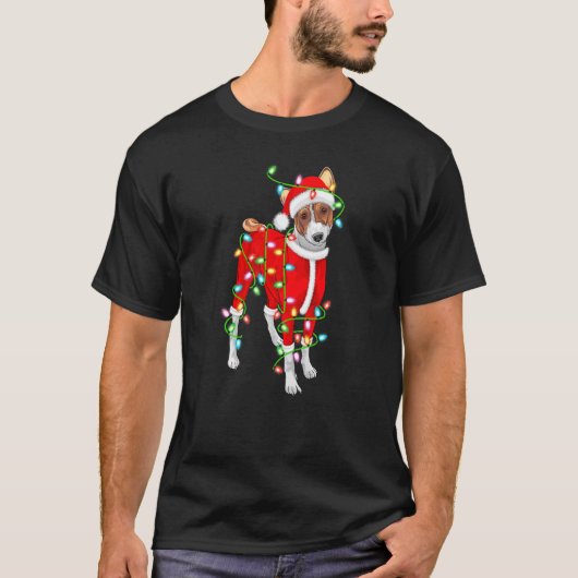 Basenji Xmas Lighting Santa Hat Basenji Kerstmis T-shirt (Voorkant)