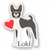 Basenji Zwart-wit Gepersonaliseerde Naam Schattige Sticker (Voorkant)