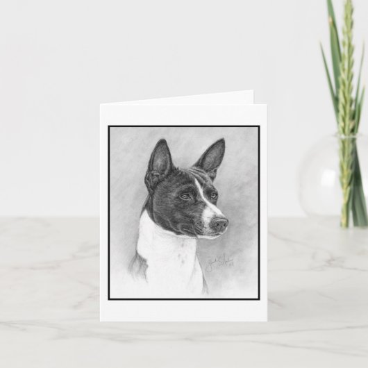 Basenji, zwart-wit tekening bedankkaart (Voorkant)