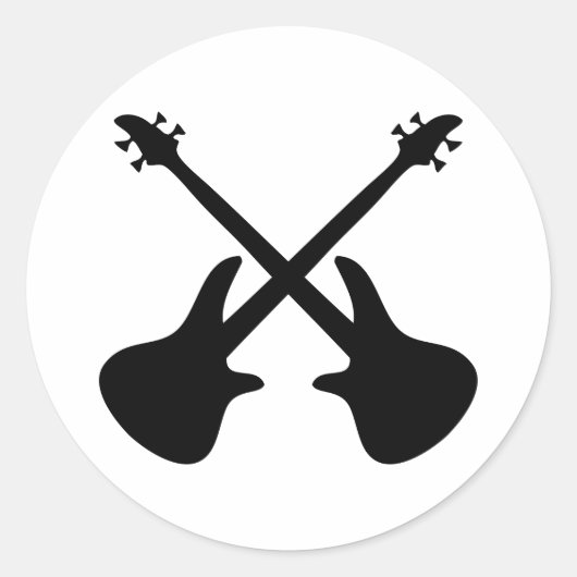 basgitaar gekruist ronde sticker (Voorkant)