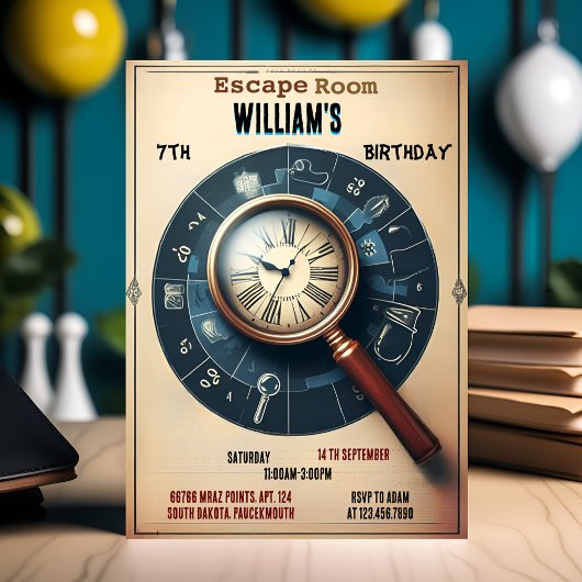 Bash Clue Spy Escape Room 7e Verjaardag uitnodigin Kaart