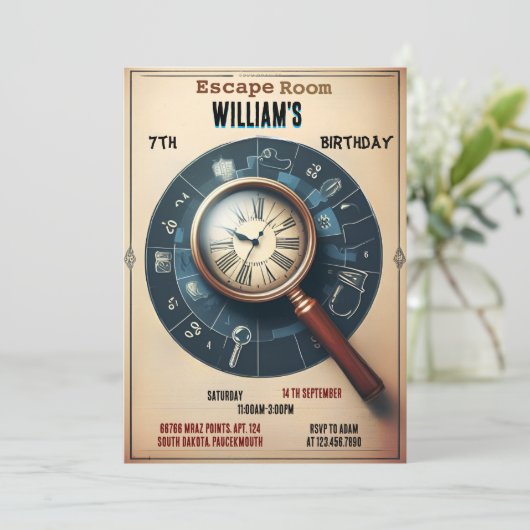 Bash Clue Spy Escape Room 7e Verjaardag uitnodigin Kaart (Staand voorkant)