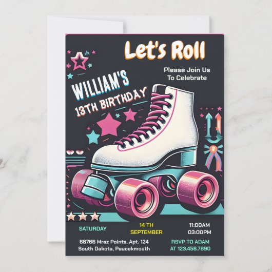 bash cool jongens meisjes Rolschaatsen 13e verjaar Kaart (Voorkant)