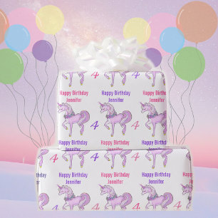 Bashful Unicorn personaliseer de naam Roze sterren Cadeaupapier