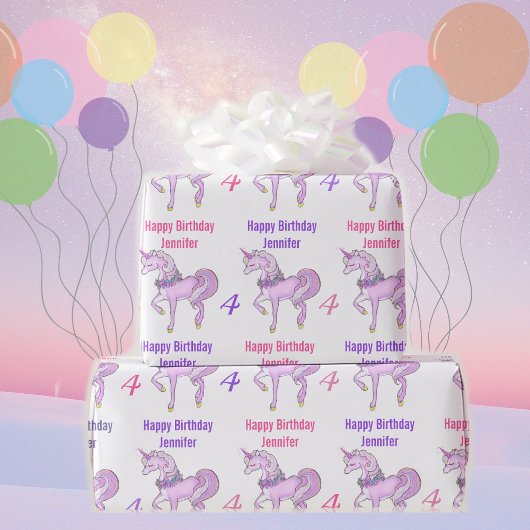 Bashful Unicorn personaliseer de naam Roze sterren Cadeaupapier