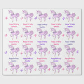 Bashful Unicorn personaliseer de naam Roze sterren Cadeaupapier (Vlak)