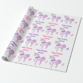 Bashful Unicorn personaliseer de naam Roze sterren Cadeaupapier (Uitgerold)