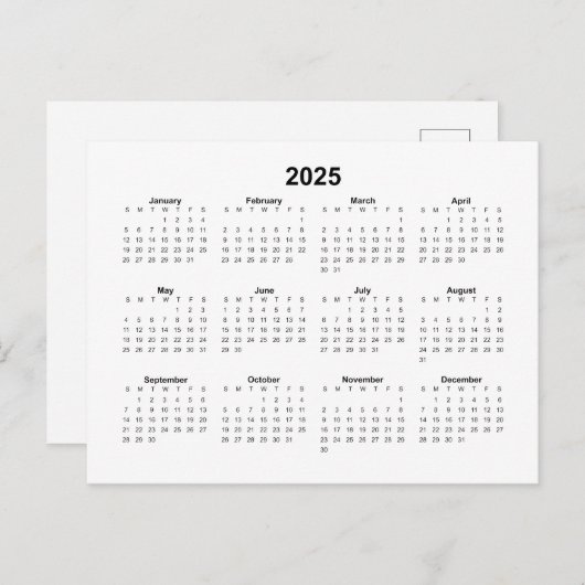 Basic 2025 Maandelijkse kalender Briefkaart (Voorkant / Achterkant)