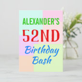 Basic "52nd Birthday Bash" Verjaardag Uitnodiging (Staand voorkant)