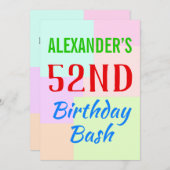 Basic "52nd Birthday Bash" Verjaardag Uitnodiging (Voorkant / Achterkant)