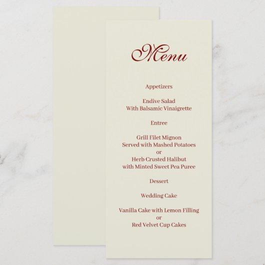 Basic and Elegant beige and burgundy Menu (Voorkant / Achterkant)