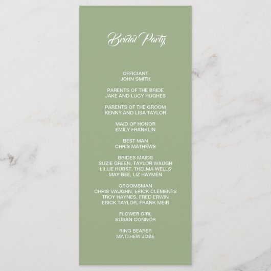 Basic and Elegant double side program card  Programmakaart (Achterkant)