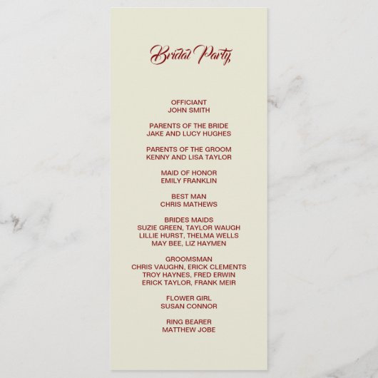 Basic and Elegant double side program card  Programmakaart (Achterkant)