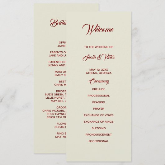 Basic and Elegant double side program card Programmakaart (Voorkant / Achterkant)