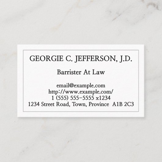 Basic Barrister bij Law Visitekaartje (Voorkant)