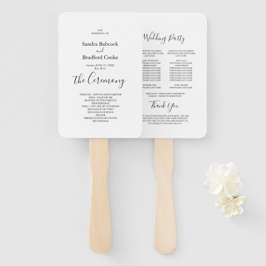 Basic Black and White Wedding Ceremonony Program Handwaaier (Voorkant en achterkant)