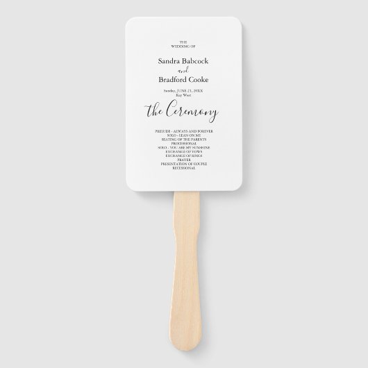 Basic Black and White Wedding Ceremonony Program Handwaaier (Voorkant)