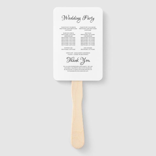 Basic Black and White Wedding Ceremony Program Han Handwaaier (Achterkant)