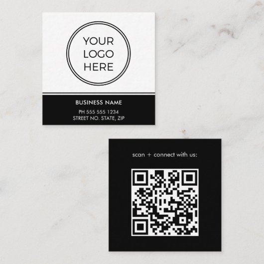 Basic Black Business QR Code Logo Vierkante Visitekaartje (Voorkant / Achterkant)