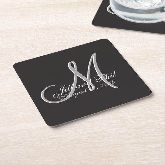 Basic Black Fabulous Wedding Monogram - Uitstekend Kartonnen Onderzetters (Schuin)