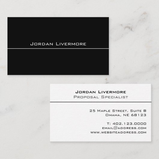 Basic Black Professional, eenvoudig, modern Visitekaartje (Voorkant / Achterkant)