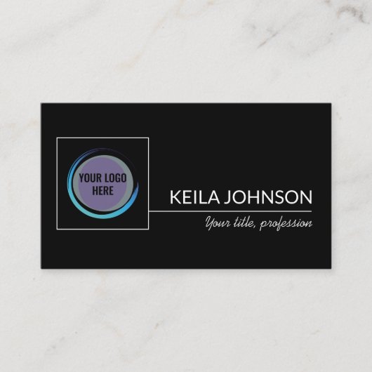 Basic Black QR Code Business Logo Aangepast Visitekaartje (Voorkant)