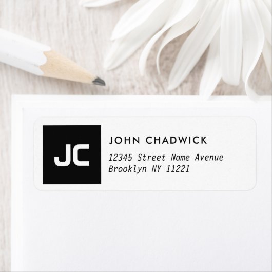 Basic Black Square Monogram Initiaal minimalist Etiket (Insitu)