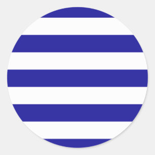 Basic Blauw en witte strepen Ronde Sticker