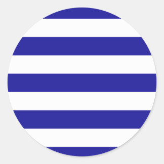 Basic Blauw en witte strepen Ronde Sticker