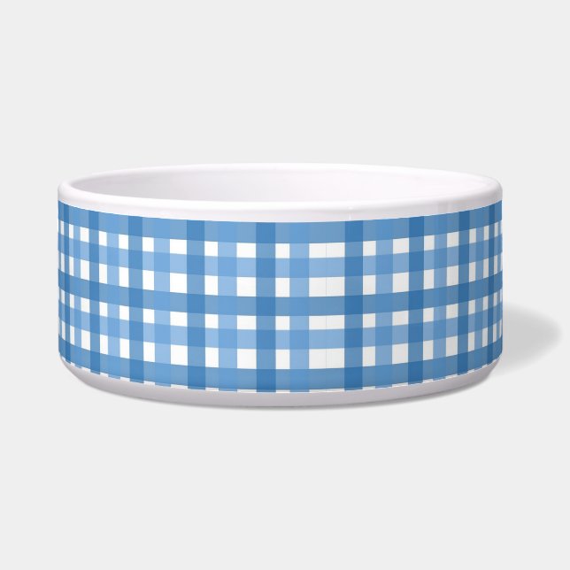 Basic Blue Plaid Hondenbak Voerbakje (Voorkant)