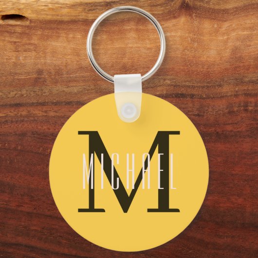 Basic Bold Monogram Initiaal & voornaam geel Sleutelhanger (Voorkant)