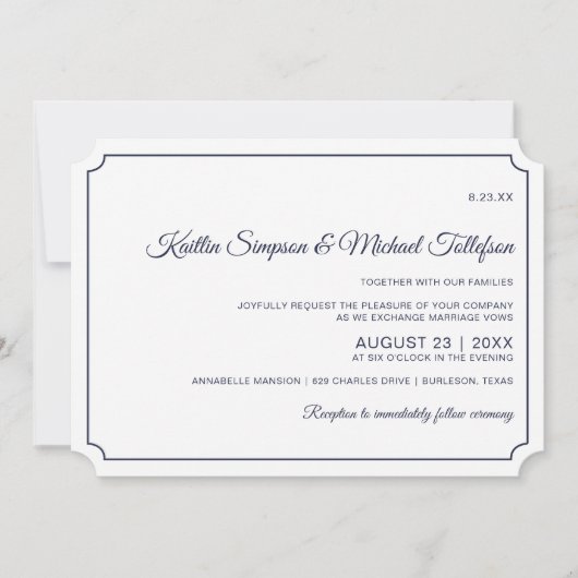 Basic Border Bruiloft Uitnodigingen (donker marine (Voorkant)