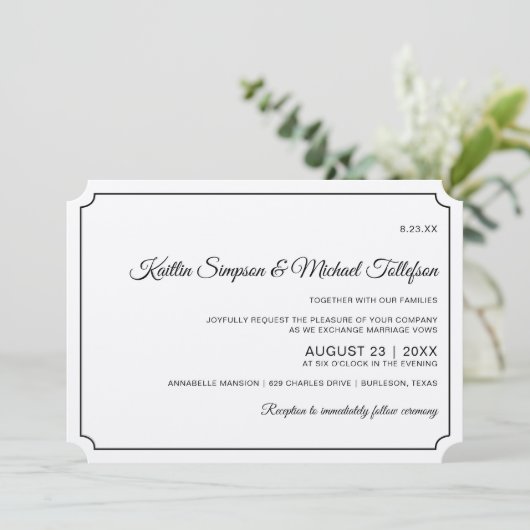 Basic Border Elegante bruiloft uitnodigingen (Kraf (Staand voorkant)