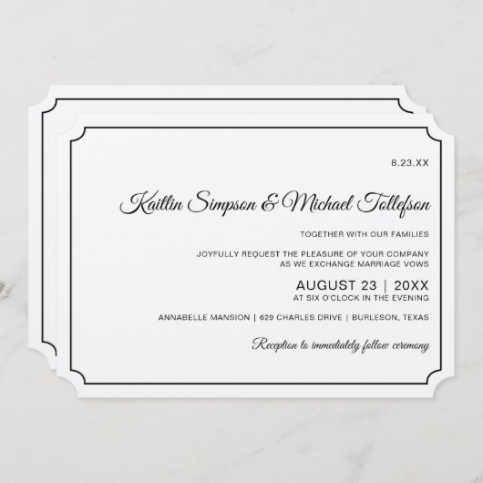 Basic Border Elegante bruiloft uitnodigingen (Kraf (Voorkant / Achterkant)