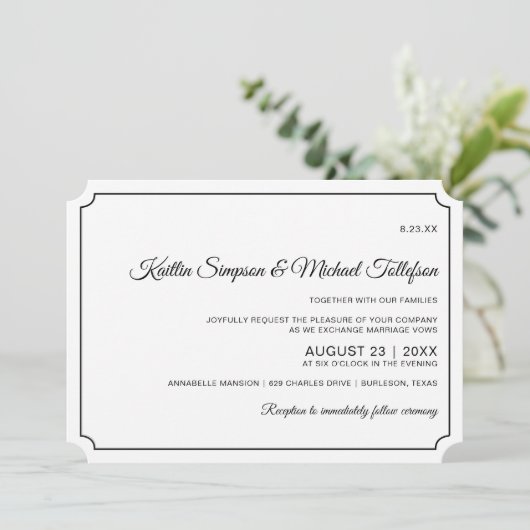 Basic Border Elegante bruiloft uitnodigingen (zwar (Staand voorkant)