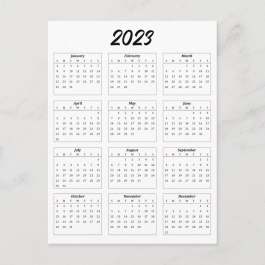 Basic - Briefkaart maandelijkse kalender 2023 (Voorkant)