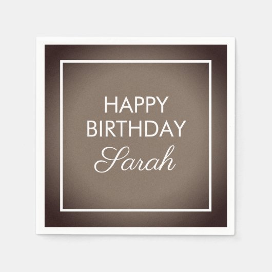 Basic Brown White Happy Birthday Servet (Voorkant)