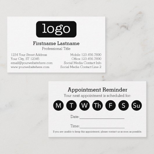 Basic Business Design Logo 7-dagplanning Afsprakenkaartje (Voorkant / Achterkant)