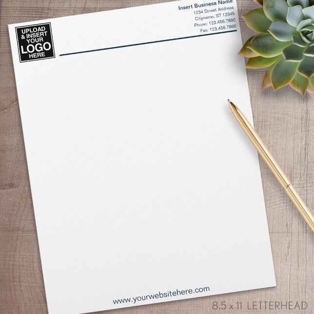 Basic Business Kantoor Letterhead - Navy and White Briefhoofd (Personalized Letterhead )