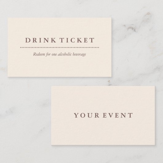 Basic Clean Eggshell Brown Drink Ticket (Voorkant / Achterkant)