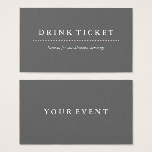 Basic Clean Grey Drink Ticket Visitekaartjes (Voorkant /achterkant)