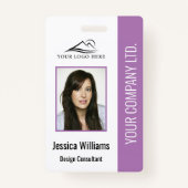 Basic Company Logo Foto Paars Employee Security Badge (Voorkant)