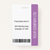 Basic Company Logo Foto Paars Employee Security Badge (Achterkant)
