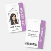 Basic Company Logo Foto Paars Employee Security Badge (Voor- en achterkant)