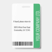 Basic Company Logo Green Employee Security Badge (Back)