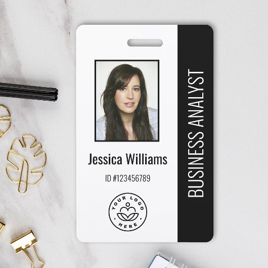 Basic Company Logo Photo Black Employee ID Badge