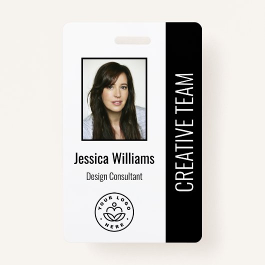 Basic Company Logo Photo Blue Employee ID Badge (Voorkant)