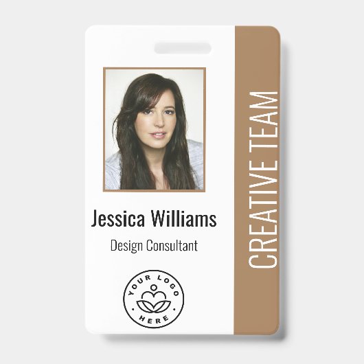 Basic Company Logo Photo Brown Employee ID Badge (Front)