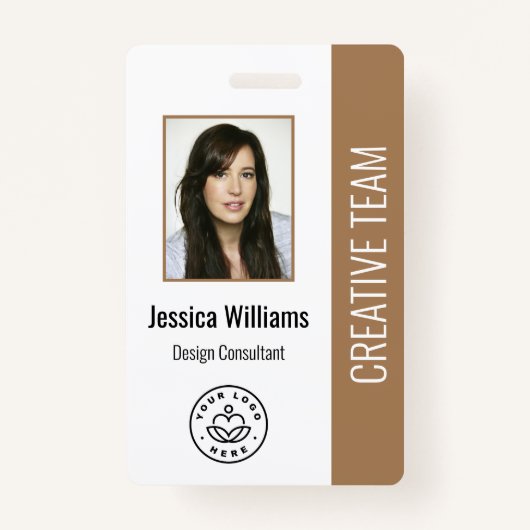 Basic Company Logo Photo Brown Employee ID Badge (Voorkant)