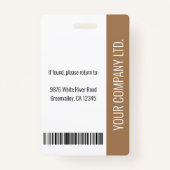 Basic Company Logo Photo Brown Employee Security Badge (Achterkant)